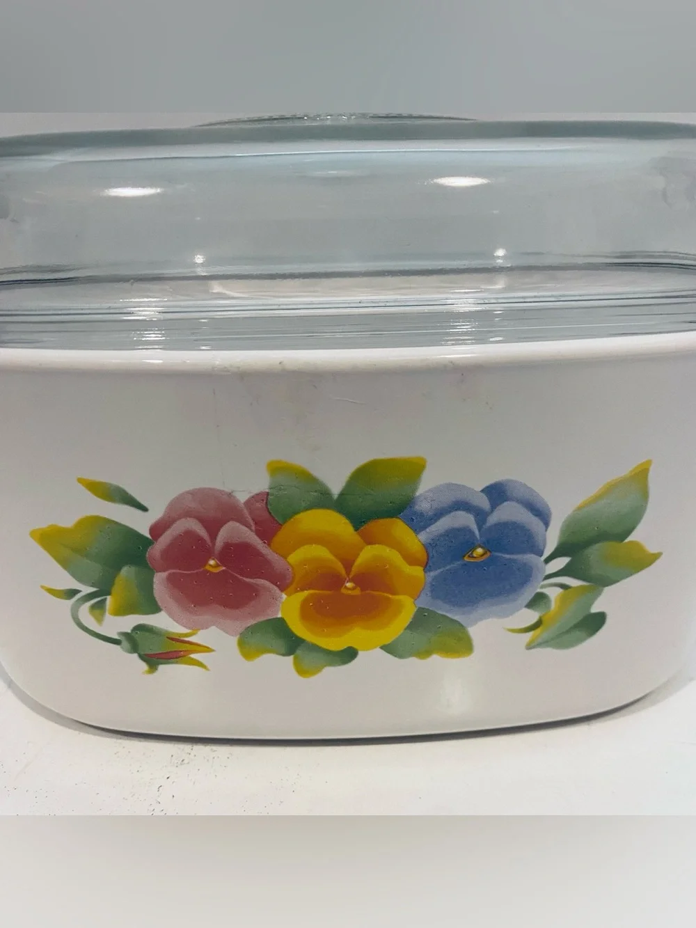 Vintage CorningWare Summer Blush Pansy Casserole Dish 3L / 5L with Pyrex Lid G-1